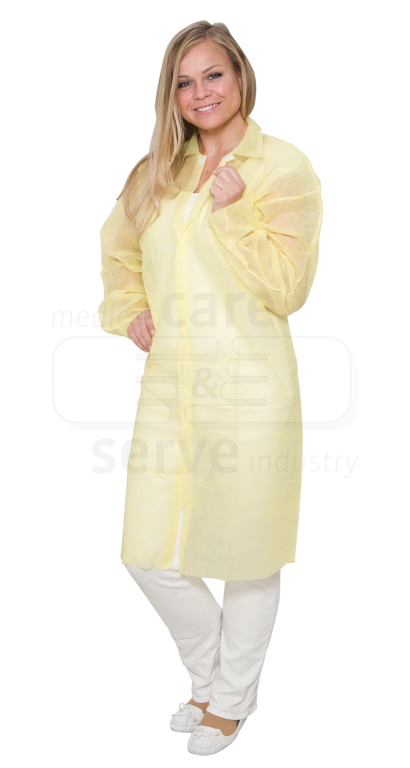 WIROS-Jobwear, Einweg-Vlies-Mantel, Einmal-Kittel, Druckknöpfe, 0 g/m², 145 x 115 cm, VE = 50 Stück, gelb