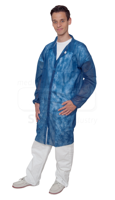 WIROS-Jobwear, Einweg-Vlies-Mantel, Einmal-Kittel, Druckknöpfe, o.T.30 g/m², 140 x 110 cm, VE = 50 Stück, dunkelblau