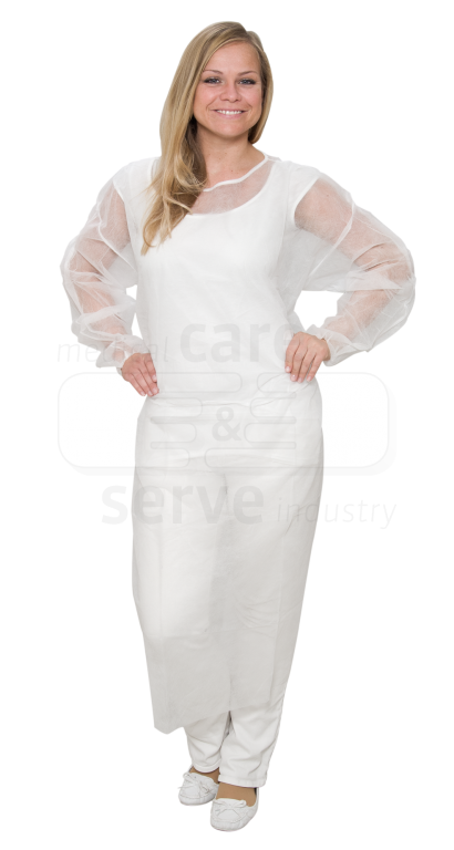 WIROS-Jobwear, Einweg-Vlies-Kittel, Einmalmantel, Gummizug, extra leicht, 23 g/m², 140 x 130 cm, Pkg á 10, VE = 100 Stück, weiß