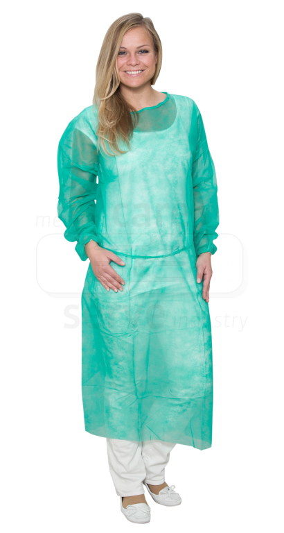 WIROS-Jobwear, Einweg-Vlies-Kittel, Einmalmantel, Gummizug, 23 g/m², 140 x 130 cm, Pkg á, VE = 100 Stück, grün