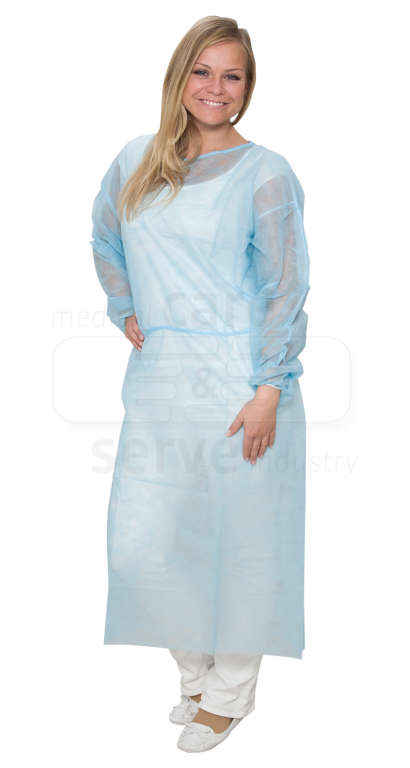 WIROS-Jobwear, Einweg-Vlies-Kittel, Einmalmantel, Gummizug, 23 g/m², 140 x 130 cm, Pkg á 10, VE = 100 Stück, blau