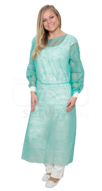 WIROS-Jobwear, Einweg-Vlies-Kittel, Einmalmantel, Strickbündchen, 23 g/m², 140 x 130 cm, Pkg á 10, VE = 100 Stück, grün