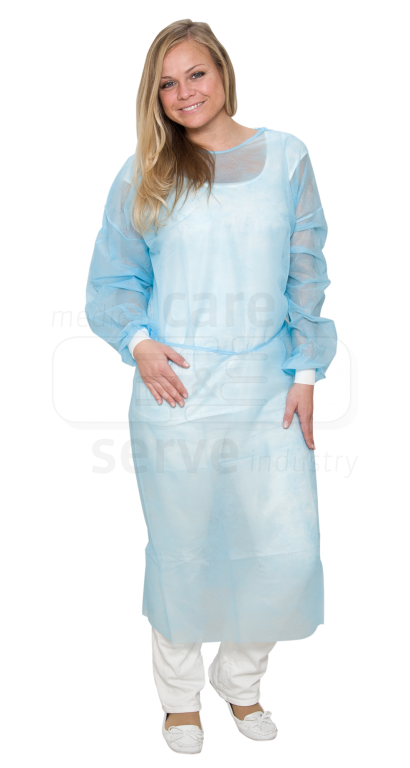 WIROS-Jobwear, Einweg-Vlies-Kittel, Einmalmantel, Strickbündchen, 23 g/m², 160 x 140 cm, Pkg á 10, VE = 100 Stück, blau
