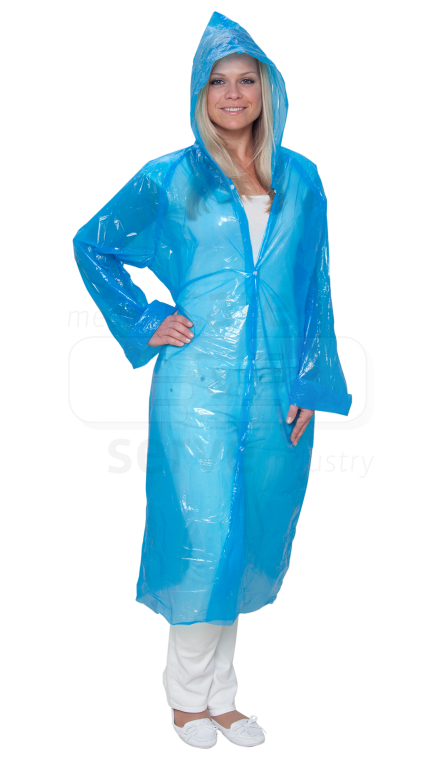WIROS-Jobwear, Einweg-PE Mantel, Einmalkittel, Kapuze, glatt, 150 x 120 cm, VE = 500 Stück, blau