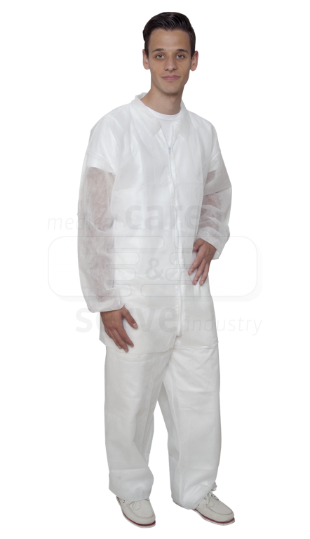 WIROS-Jobwear, Einweg-Vlies-Jacke, Einmaljacke, kurz, Bänder im Nacken, 30 g/m², 150 x 90 cm, VE = 50 Stück, weiß