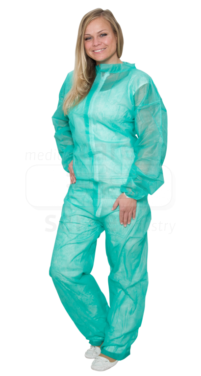 WIROS-Jobwear, Einweg-Vlies Overall, Einmal-Schutz-Anzug, 32 g/m², 140 x 178 cm, VE = 50 Stück, grün