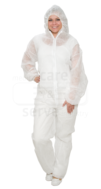 WIROS-Jobwear, Einweg-Vlies Overall, Einmal-Schutz-Anzug, Kapuze, 32 g/m², 130 x 171 cm, VE = 50 Stück, weiß