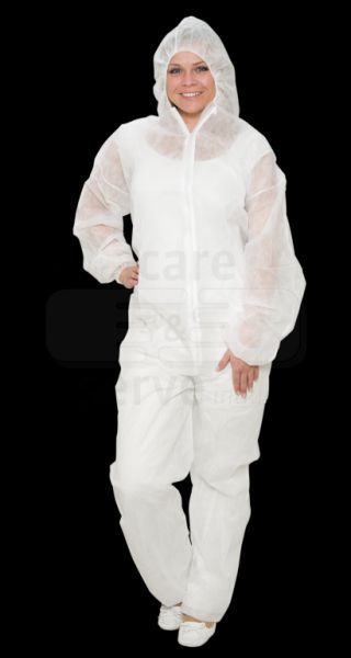 WIROS-Jobwear, Einweg-Vlies Overall, Einmal-Schutz-Anzug, Kapuze, 32 g/m, 140 x 178 cm, VE = 50 Stck, wei