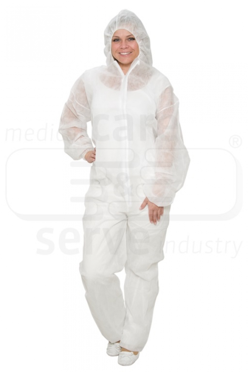 WIROS-Jobwear, Einweg-Vlies Overall, Einmal-Schutz-Anzug, Kapuze, 32 g/m, 158 x 188 cm, VE = 50 Stck, wei