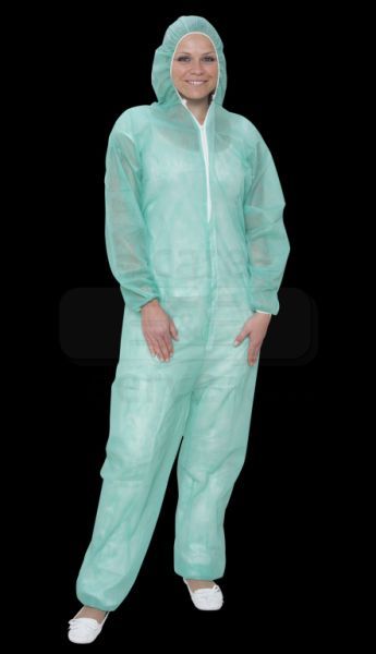 WIROS-Jobwear, Einweg-Vlies Overall, Einmal-Schutz-Anzug, Kapuze, 32 g/m, 140 x 178 cm, VE = 50 Stck, grn
