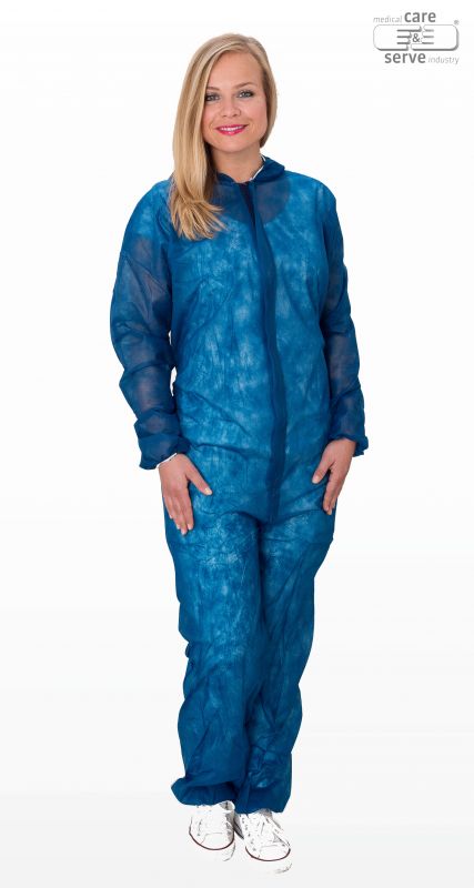 WIROS-Jobwear, Einweg-Vlies Overall, Einmal-Schutz-Anzug, Kapuze, 32 g/m, 130 x 171 cm, VE = 50 Stck, dunkelblau