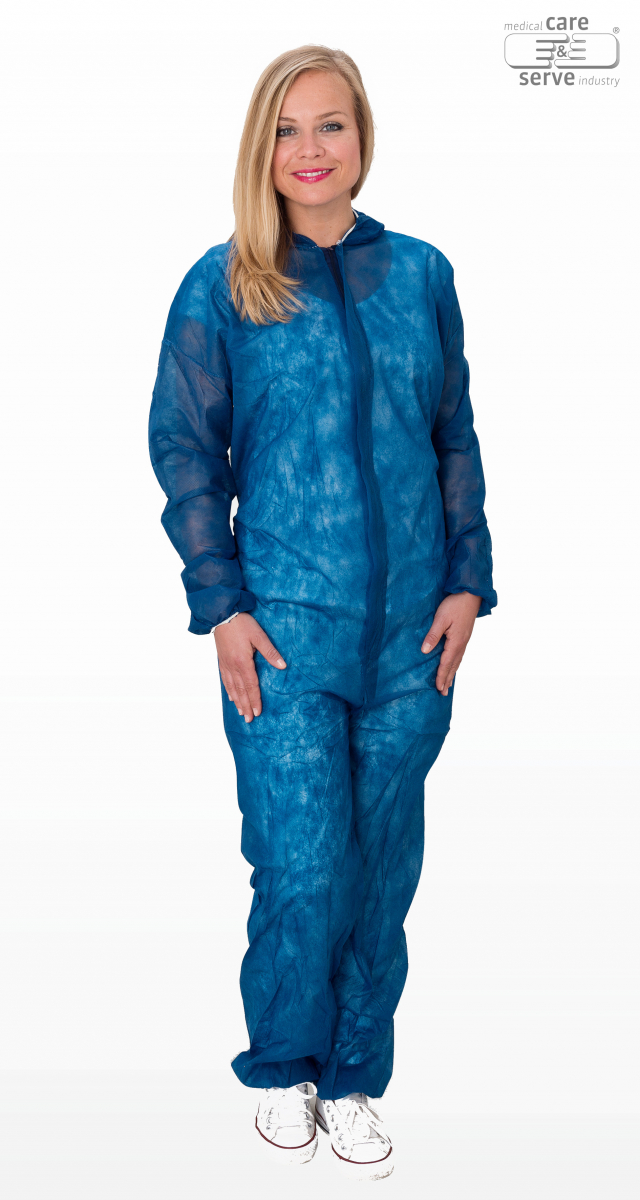 WIROS-Jobwear, Einweg-Vlies Overall, Einmal-Schutz-Anzug, Kapuze, 32 g/m², 130 x 171 cm, VE = 50 Stück, dunkelblau