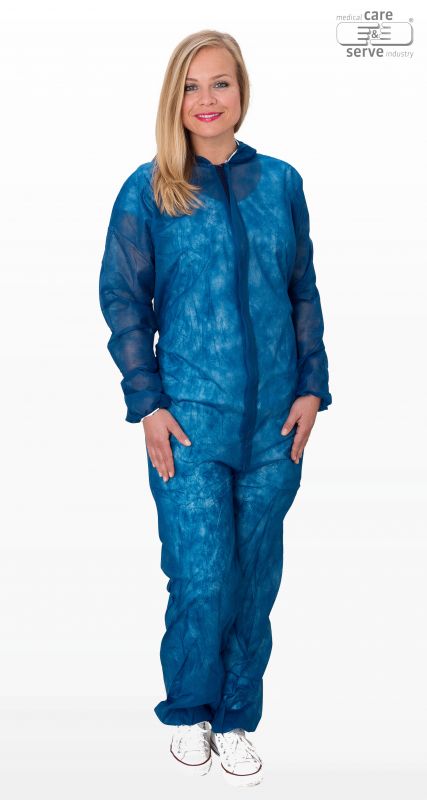 WIROS-Jobwear, Einweg-Vlies Overall, Einmal-Schutz-Anzug, Kapuze, 32 g/m, 158 x 188 cm, VE = 50 Stck, dunkelblau