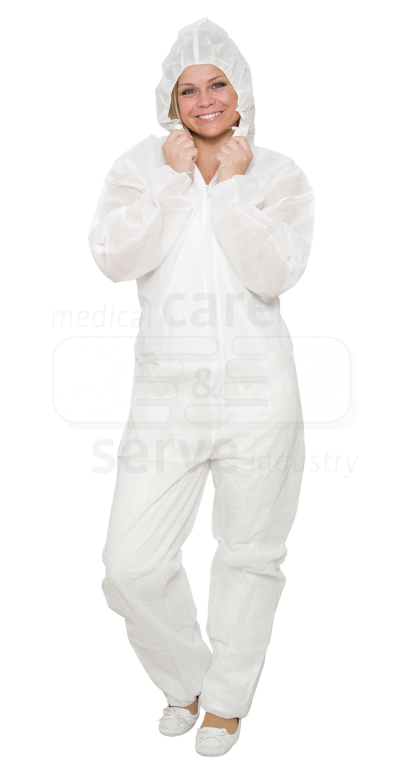 WIROS-Jobwear, Einweg-Vlies Overall, Einmal-Schutz-Anzug, Kapuze, 45 g/m², 150 x 183 cm, VE = 50 Stück, weiß