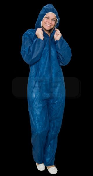 WIROS-Jobwear, Einweg-Vlies Overall, Einmal-Schutz-Anzug, Kapuze, 45 g/m, 130 x 171 cm, VE = 50 Stck, dunkelblau