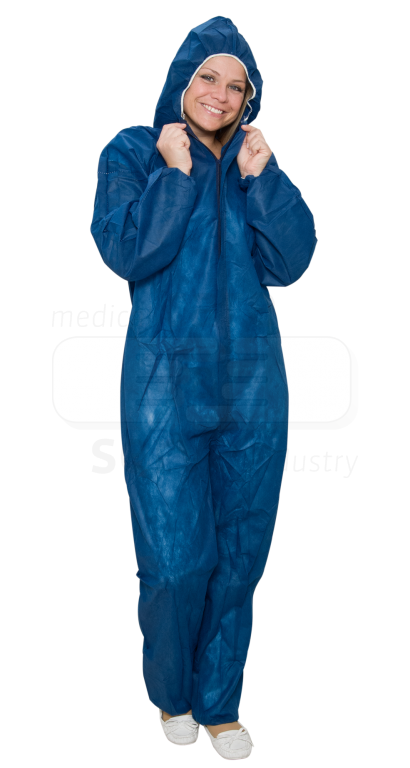 WIROS-Jobwear, Einweg-Vlies Overall, Einmal-Schutz-Anzug, Kapuze, 45 g/m², 130 x 171 cm, VE = 50 Stück, dunkelblau