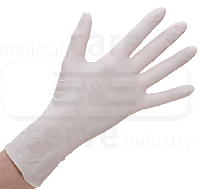 WIROS-Hand-Schutz, Einweg-Latex Handschuhe, gepudert, glatt, Spenderbox, transparent, Pkg á 100 Stück, VE = 1 Pkg.
