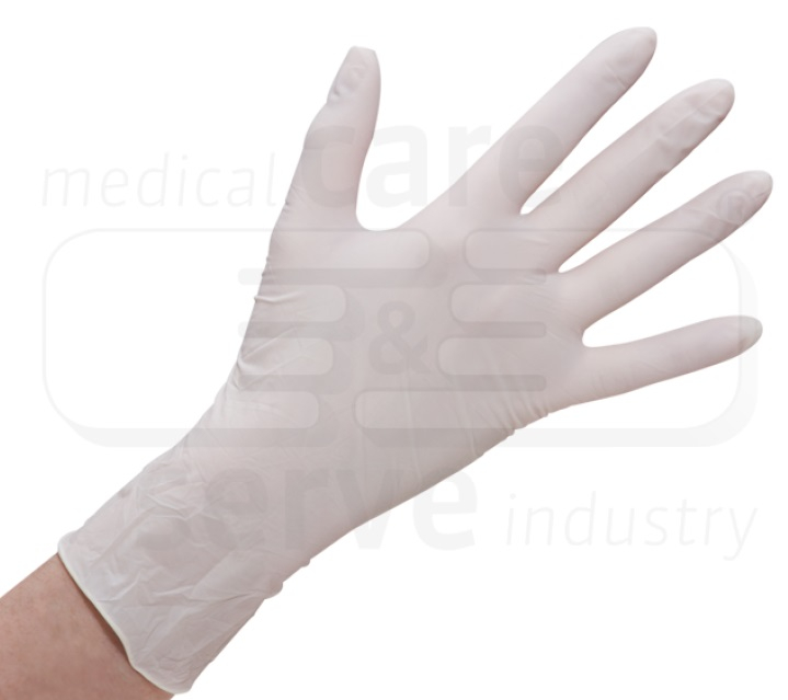 WIROS-Hand-Schutz, Einweg-Latex Handschuhe, gepudert, glatt, Spenderbox, transparent, Pkg á 100 Stück, VE = 1 Pkg.