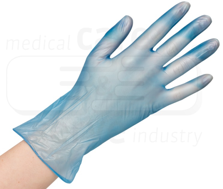 WIROS-Hand-Schutz, Einweg-Vinyl Handschuhe, puderfrei, efficient, Spenderbox, Pkg á 100 Stück, VE = 10 Pkg, blau