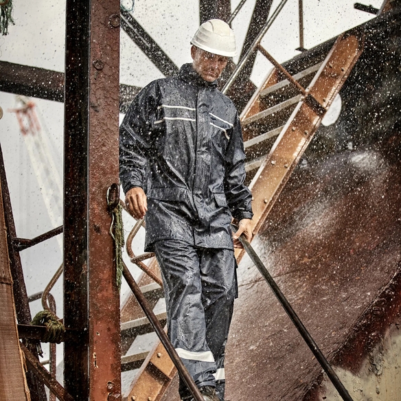ELKA-Workwear, Rainwear-Wetter-Schutz, PU-Workwear, Regen-Bund-Hose, Dry Zone D-Lux, marine