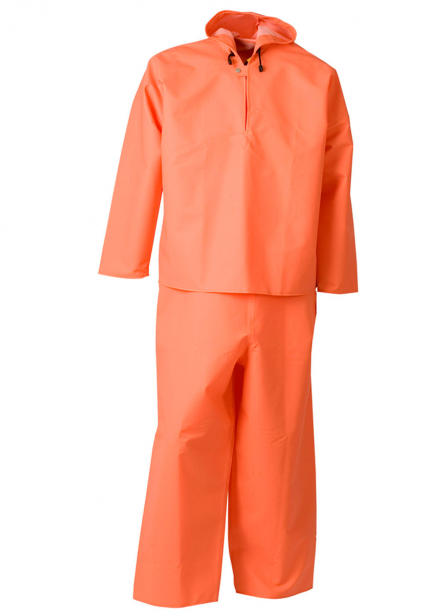 ELKA-Workwear, Rainwear-Wetter-Schutz, Regen-SchlupFELDTMANN-Workwear, Jacke mit Latzhose, Regenset, PVC LIGHT, 320g/m², orange