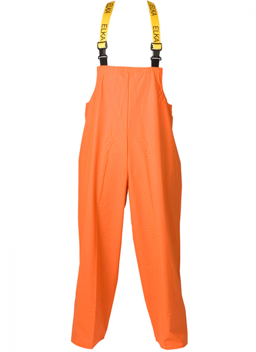 ELKA-Workwear, Rainwear-Wetter-Schutz, Regen-Latzhose, 600g/m² PVC vorne/240g/m² PU-Workwear, hinten, orange