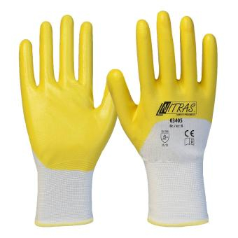 NITRAS Nitrilhandschuhe, Polyester, weiß, Nitril-Beschichtung, gelb, VE = 12 Paar