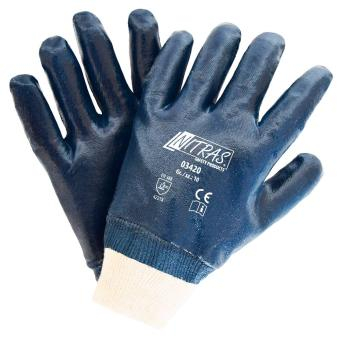 NITRAS Nitrilhandschuhe, Baumwoll-Jersey, naturfarben, Nitril-Beschichtung, blau, VE = 12 Paar