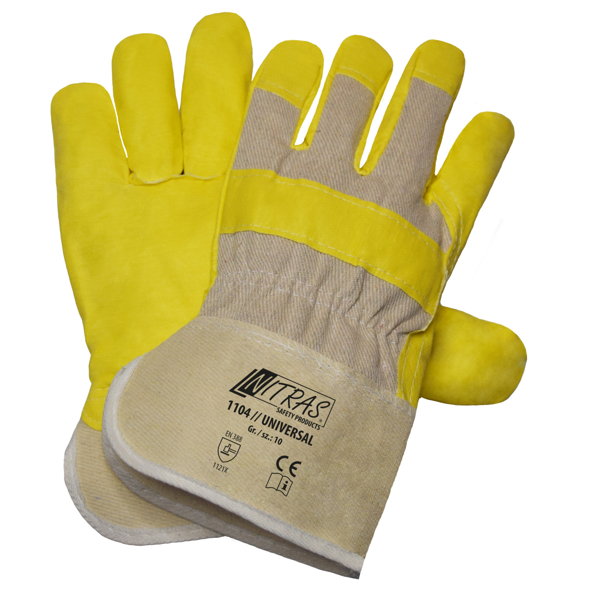 NITRAS SPLIT MASTER, Rindspaltlederhandschuhe, Baumwoll-Rücken, grün / rot / gelb gestreift, Rindspaltleder, grau, EN 388
