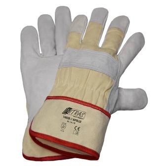 NITRAS APOLLO, Rindvolllederhandschuhe, Baumwoll-Rücken, naturfarben, Rindvollleder, grau, VE = 12 Paar