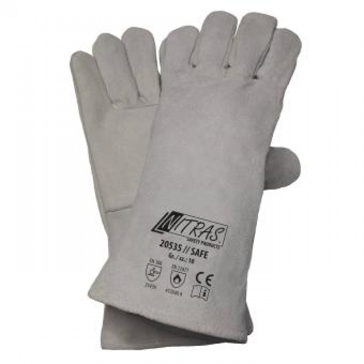 NITRAS SAFE, 5-Finger-Schweierhandschuhe (amerikan. Sicherheitsschweier), Spaltleder, grau, VE = 12 Paar
