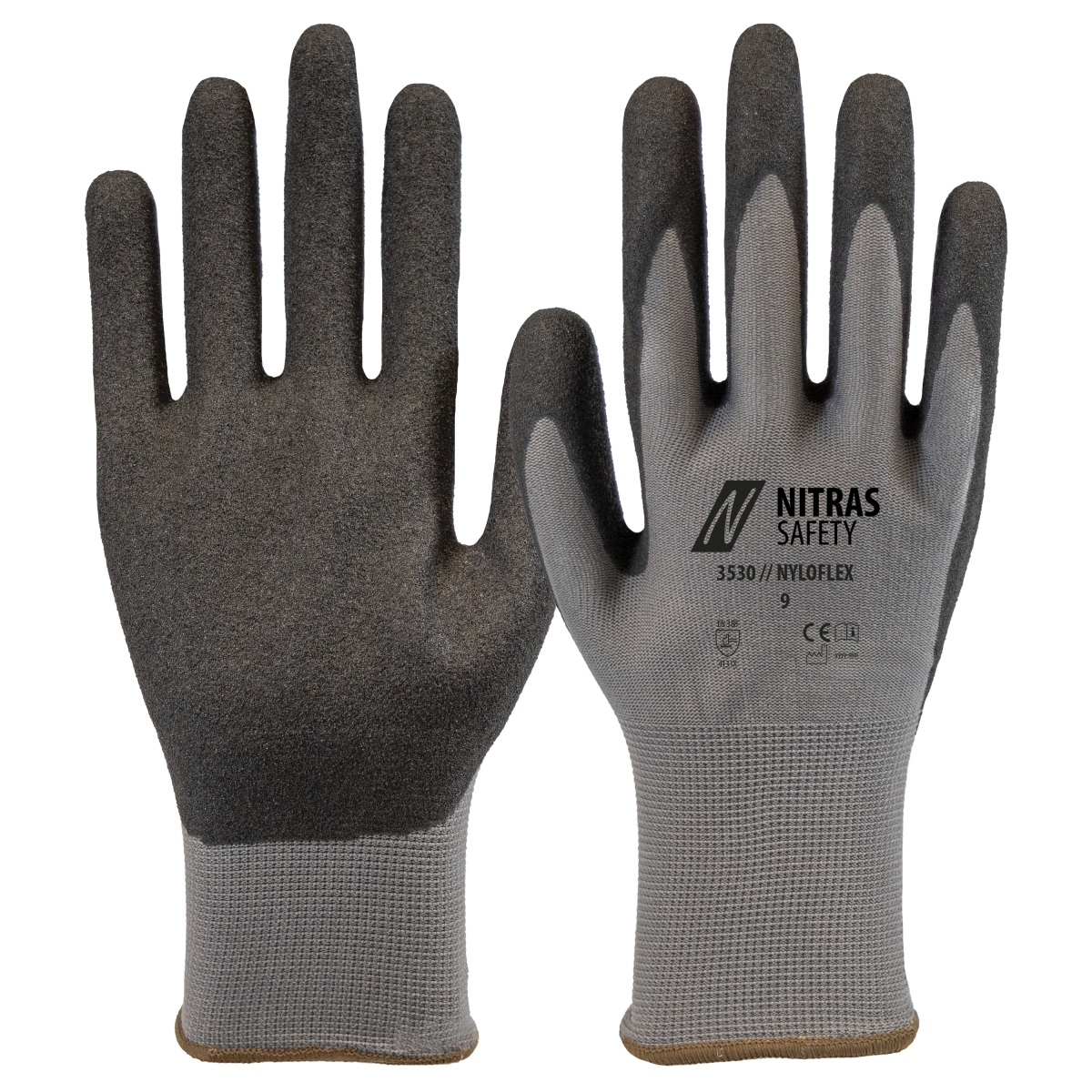 NITRAS NYLOFLEX, Montagehandschuhe, grau / schwarz, EN 388, NITRAS NOW, VE = 12 Paar