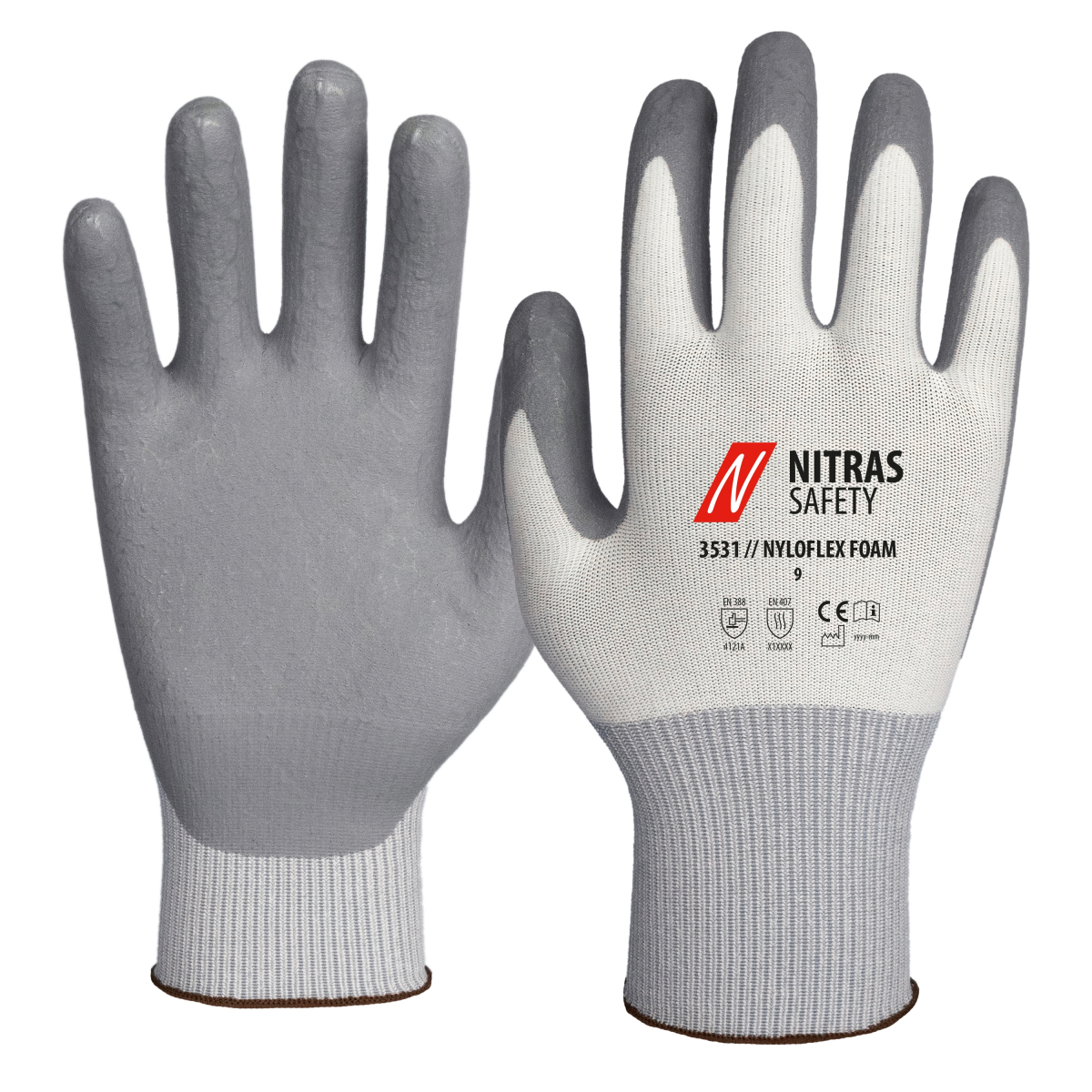 NITRAS NYLOFLEX FOAM, Montagehandschuhe, weiß / grau, VE = 12 Paar