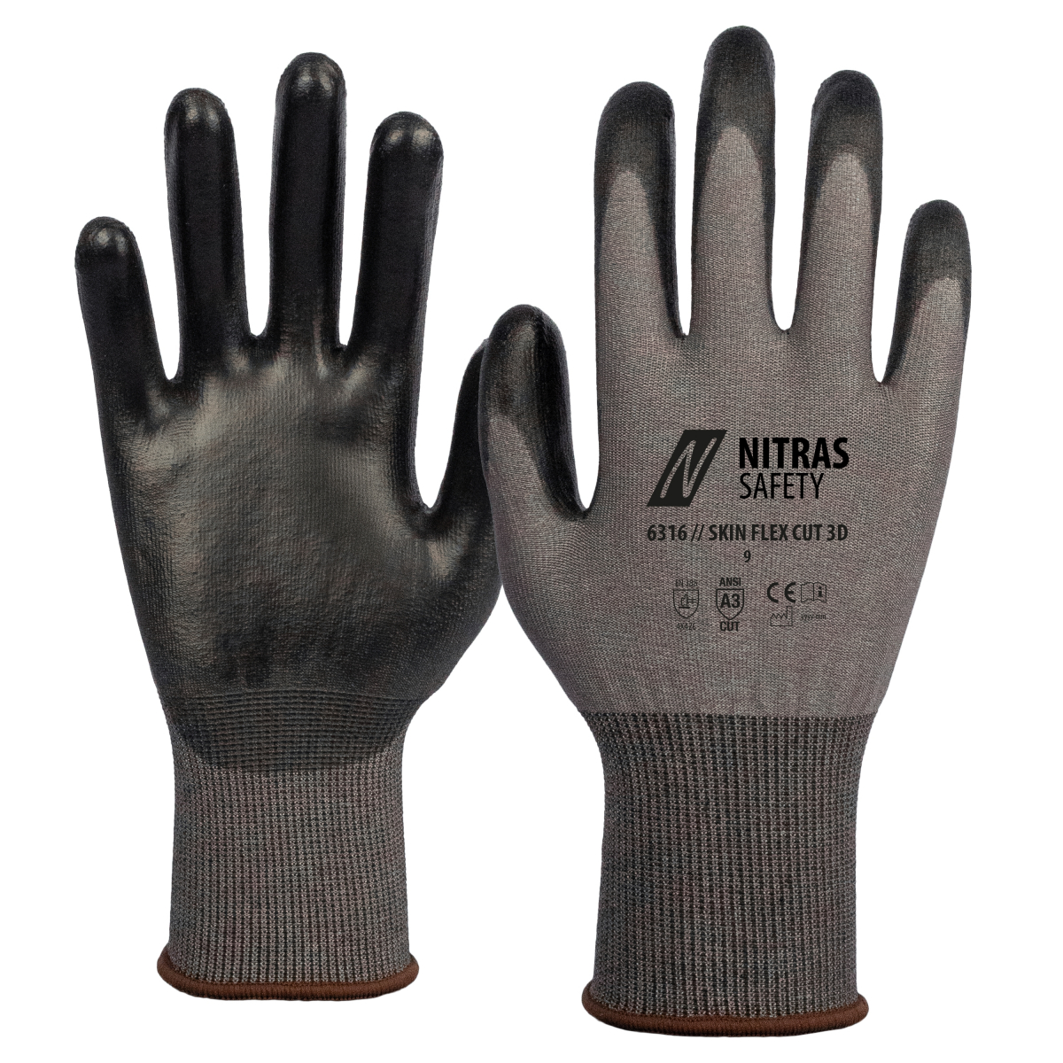 NITRAS SKIN FLEX CUT 3D, Schnittschutzhandschuhe, grau / schwarz, VE = 10 Paar