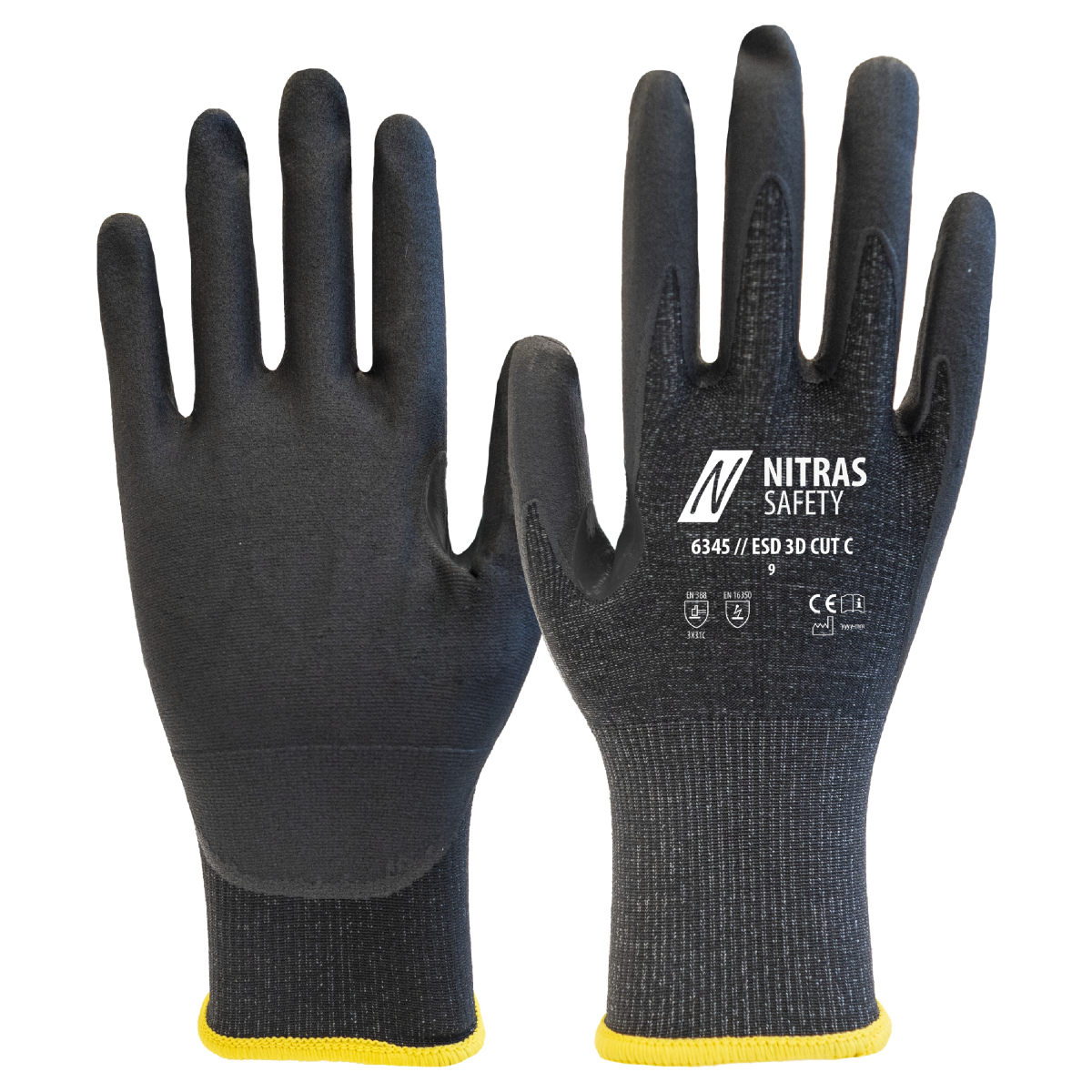 NITRAS ESD 3D CUT C, Schnittschutzhandschuhe, Farbe: anthrazit/schwarz