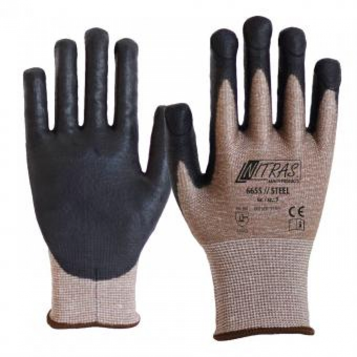 NITRAS STEEL, Handschuhe mit hochem Stich- und Schnittschutz, braun, VE = 12 Paar