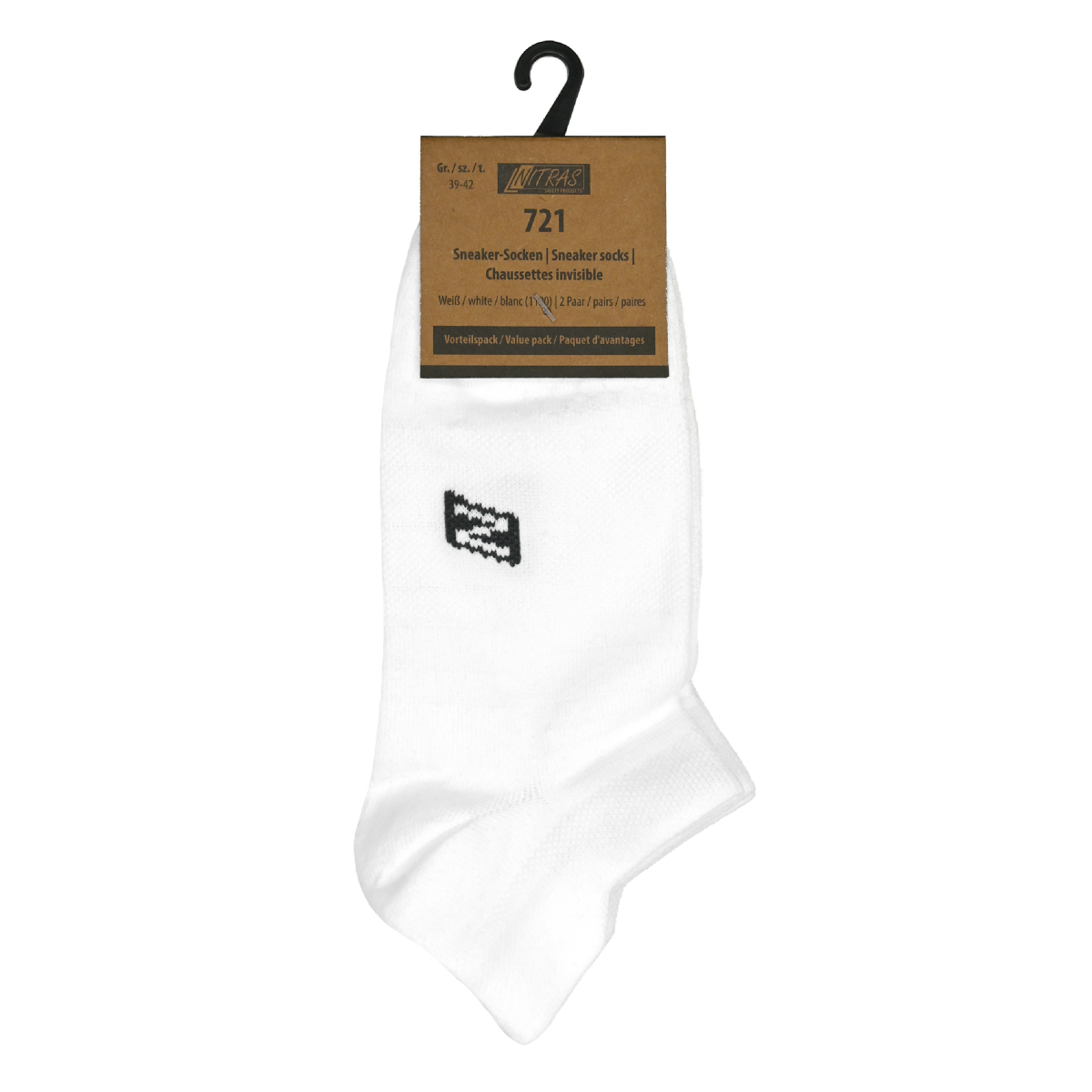 NITRAS Sneaker-Socken, anatomische Links-Rechts-Passform, gerippter Bund, Farbe: weiß
