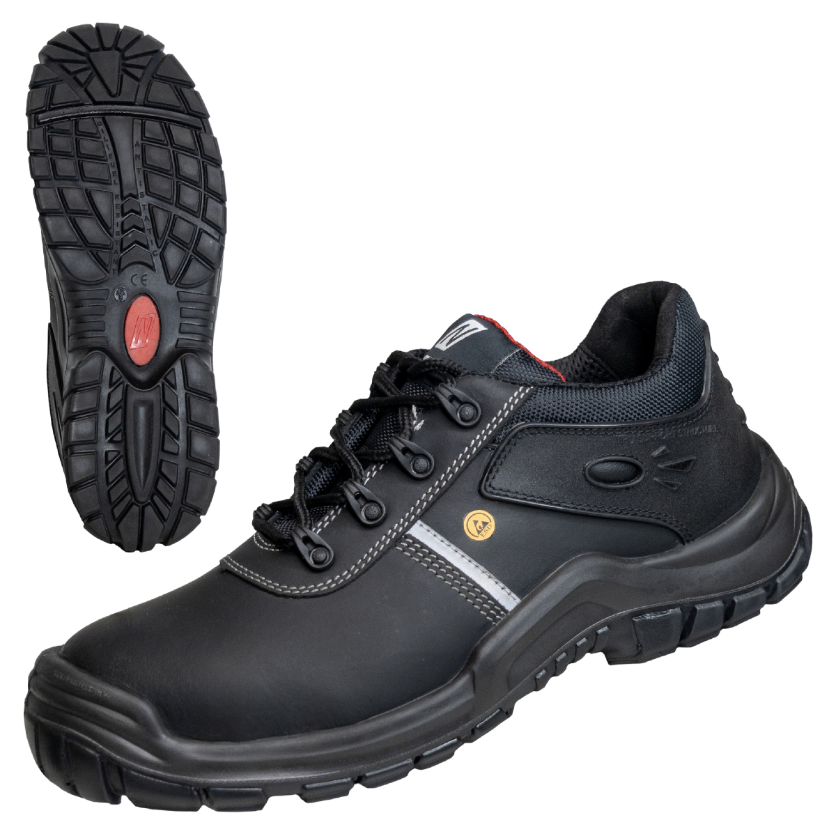 NITRAS UTILITY STEP, S3L SR FO Sicherheitshalbschuhe, strapazierfähiges Leder, schwarz (Farbcode: 1000), widerstandsfähige und nicht kreidende PU / PU-Laufsohle, schwarz, Zehenkappe aus Fiberglas, durchstichhemmende Zwischensohle aus Textil, metallfr
