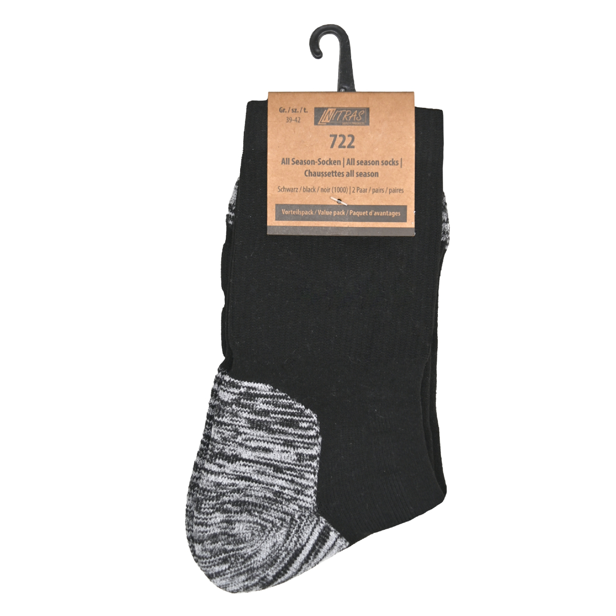 NITRAS All-Season-Socken, anatomische Links-Rechts-Passform, gerippter Bund, Farbe: schwarz