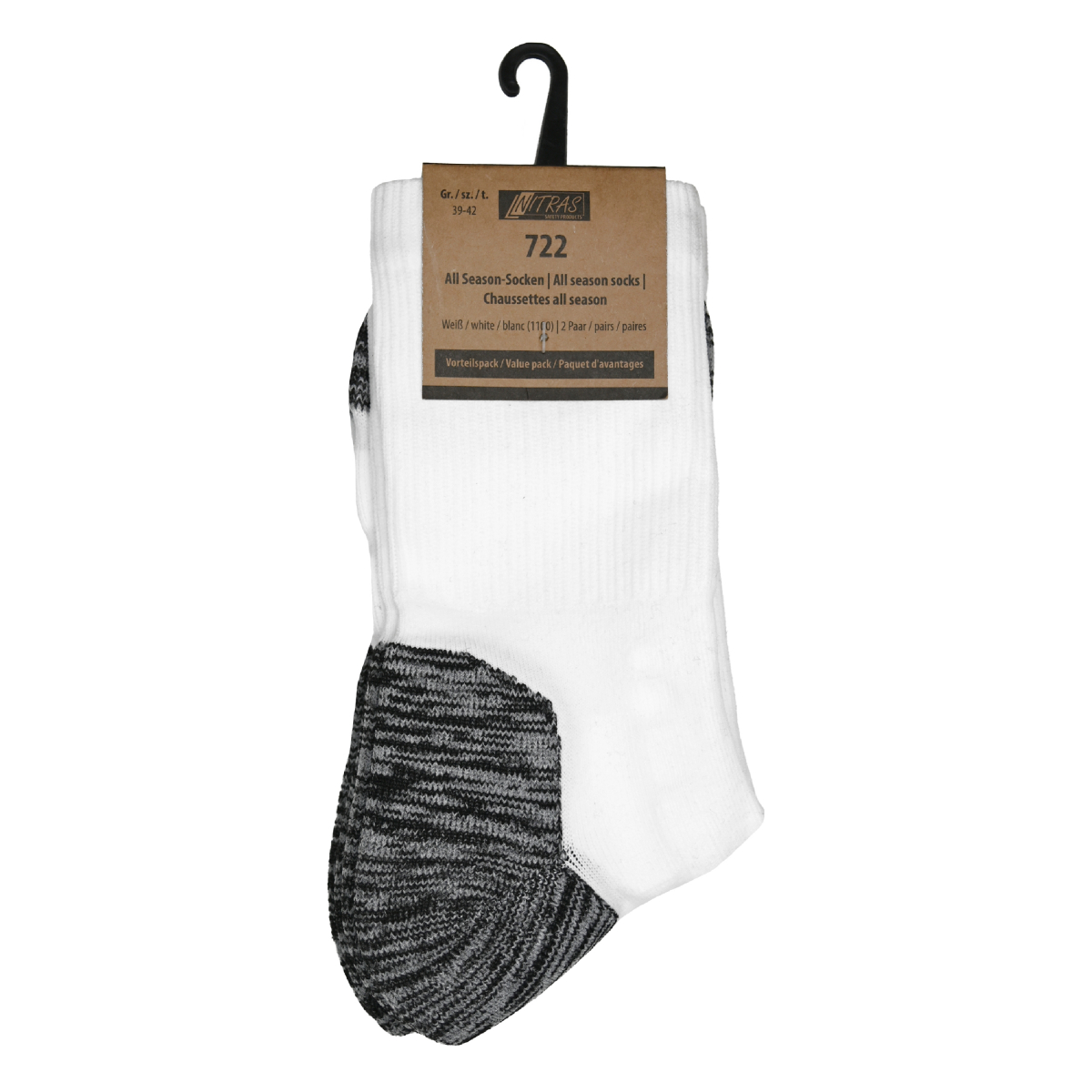 NITRAS All-Season-Socken, anatomische Links-Rechts-Passform, gerippter Bund, Farbe: weiß