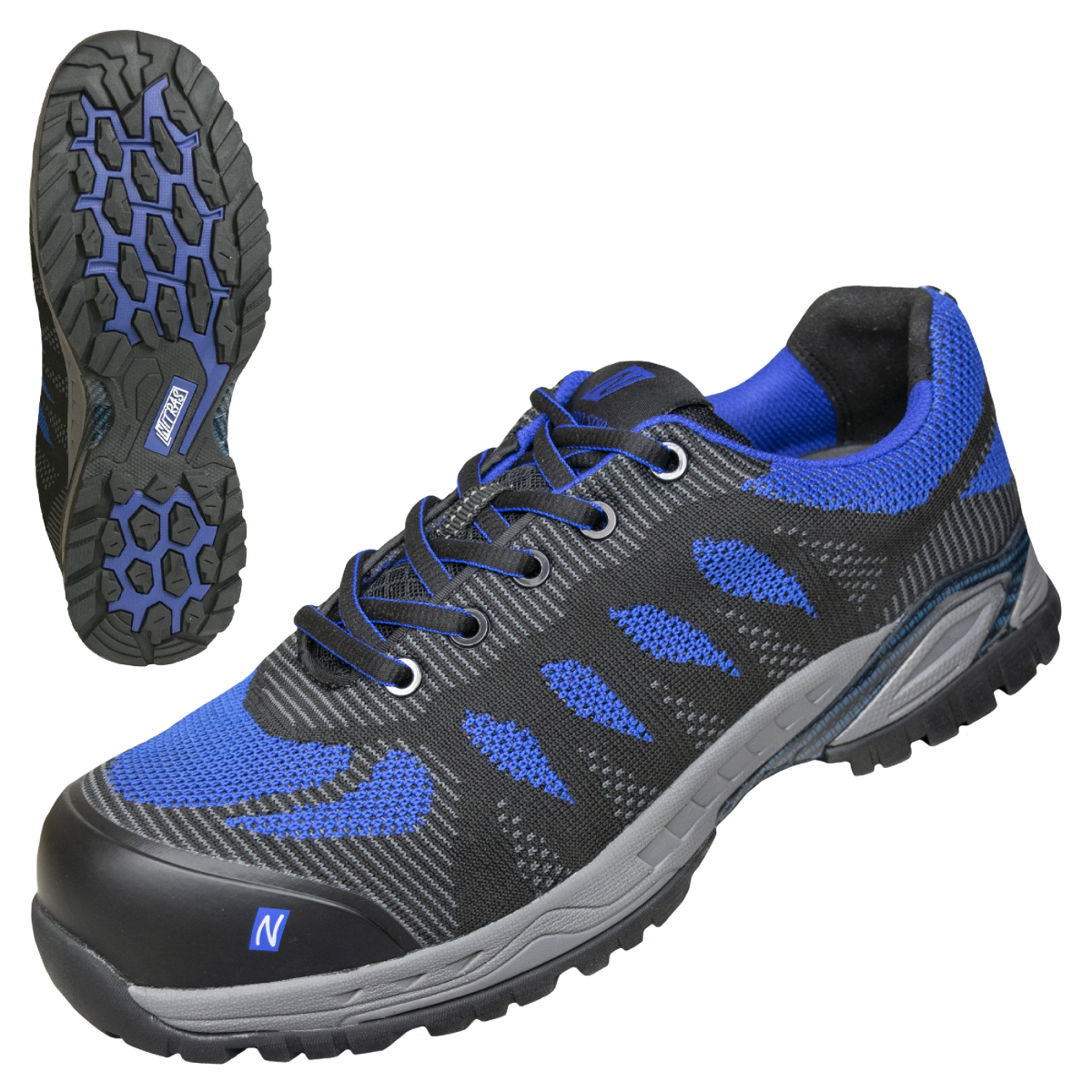 NITRAS PRO STEP , S1P Sicherheitshalbschuhe, schwarz / blau, nahtloses Obermaterial, schwarz / blau