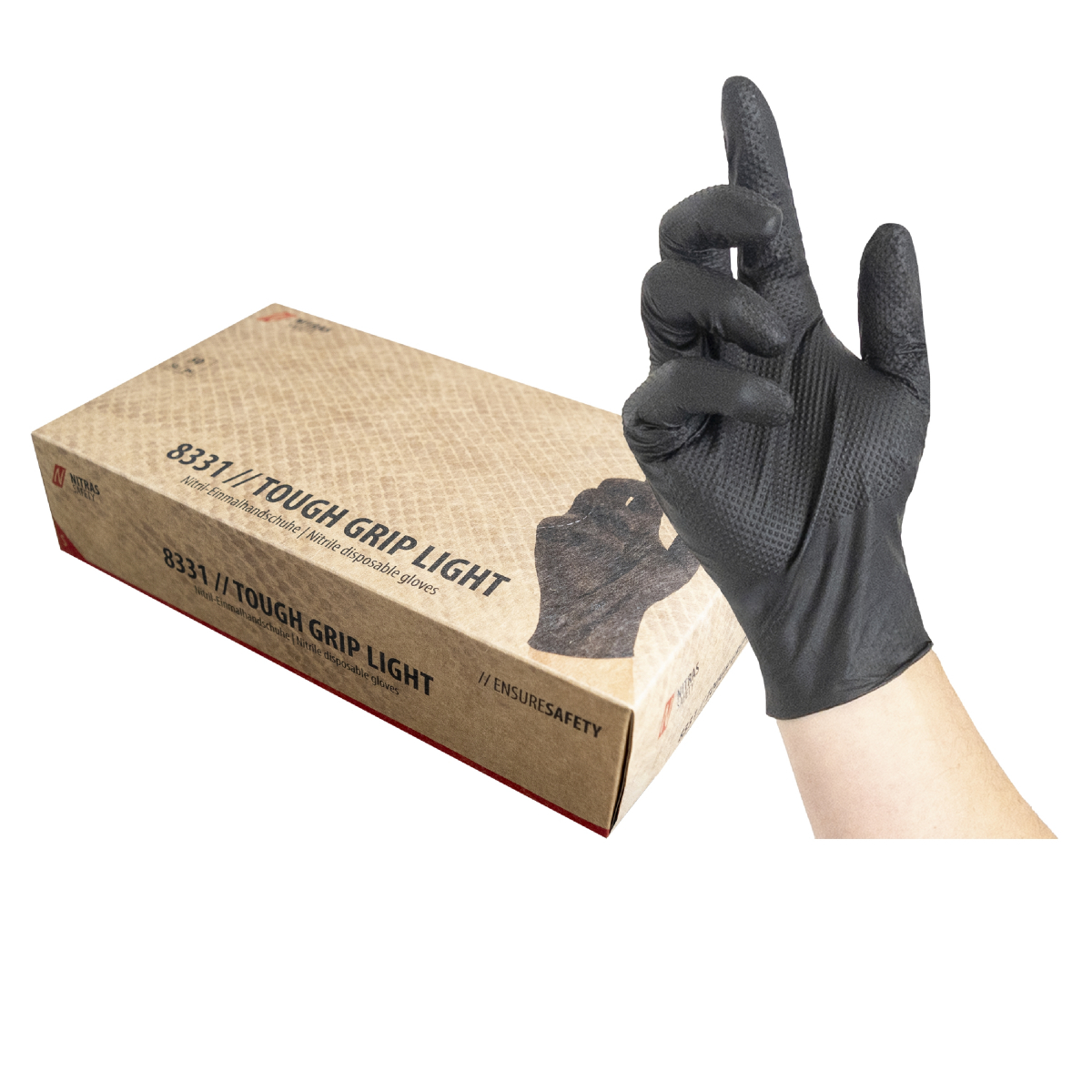 NITRAS TOUGH GRIP LIGHT, Nitril-Einmalhandschuhe, unsteril und puderfrei, schwarz