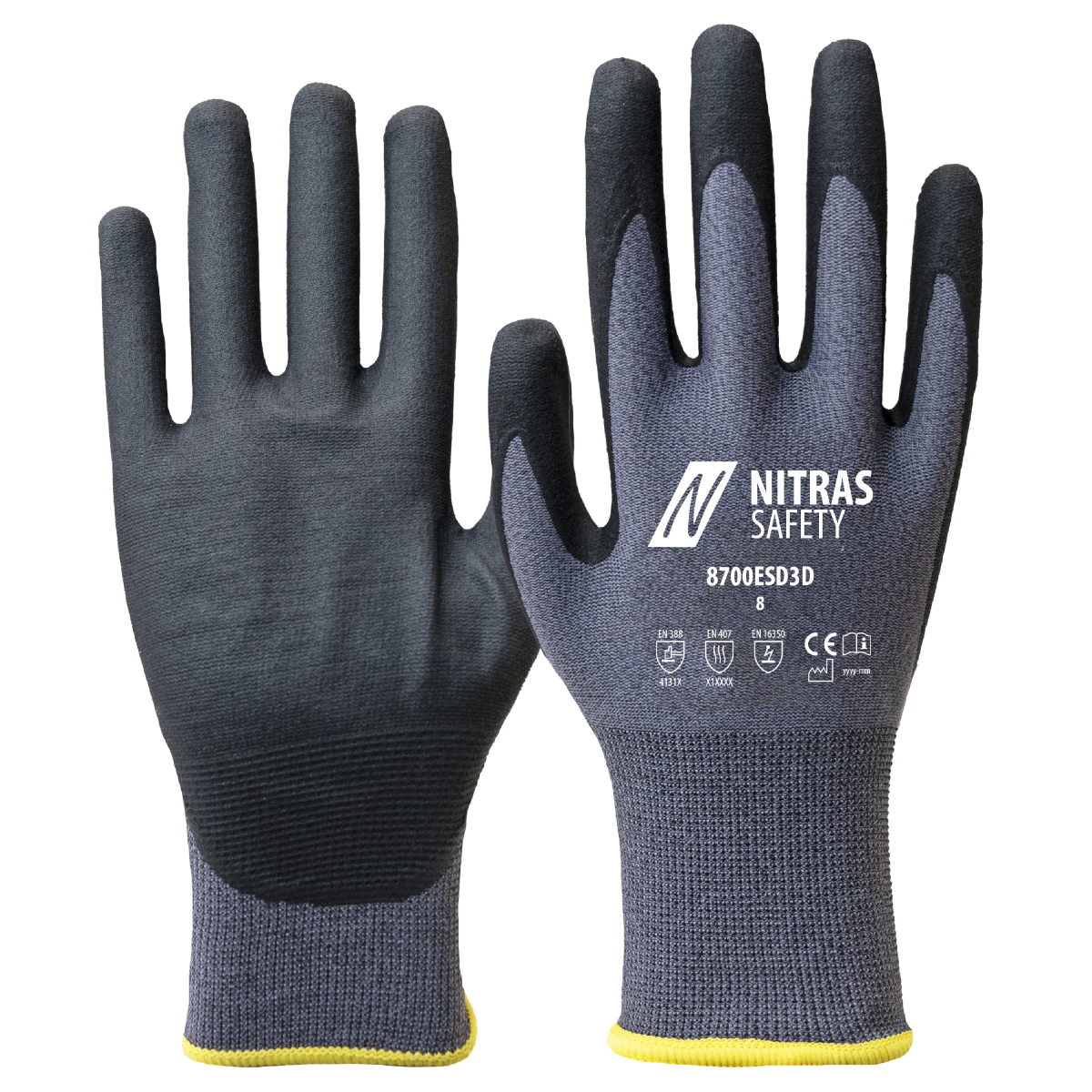 NITRAS Montagehandschuhe, grau / schwarz, VE = 12 Paar