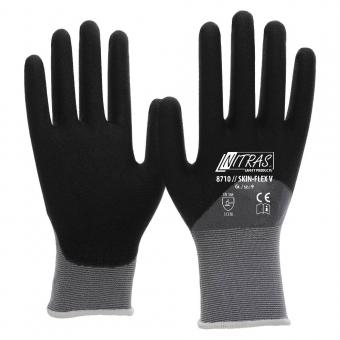 NITRAS SKIN FLEX V, Strickhandschuhe, Spezial-Stretch-Strick, grau, Spezialbeschichtung, schwa, VE = 12 Paarrz