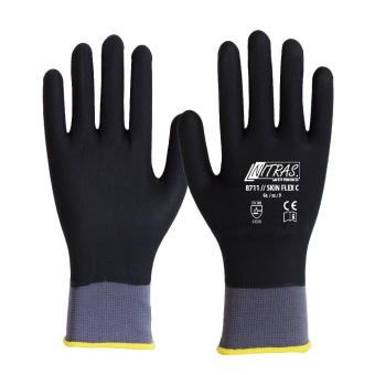 NITRAS SKIN FLEX C, Strickhandschuhe, Spezial-Stretch-Strick, grau, Spezialbeschichtung, schwarz, VE = 12 Paar