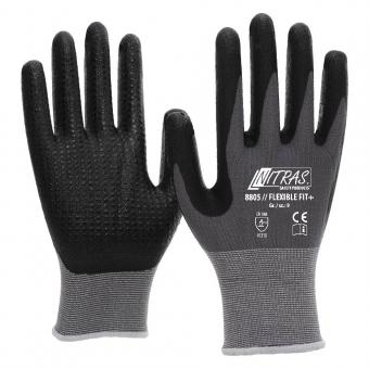 NITRAS FLEXIBLE FIT+, Strickhandschuhe, Spezial-Stretch-Strick, grau, Beschichtung m. Nitrilnoppen, schwarz, VE = 12 Paar