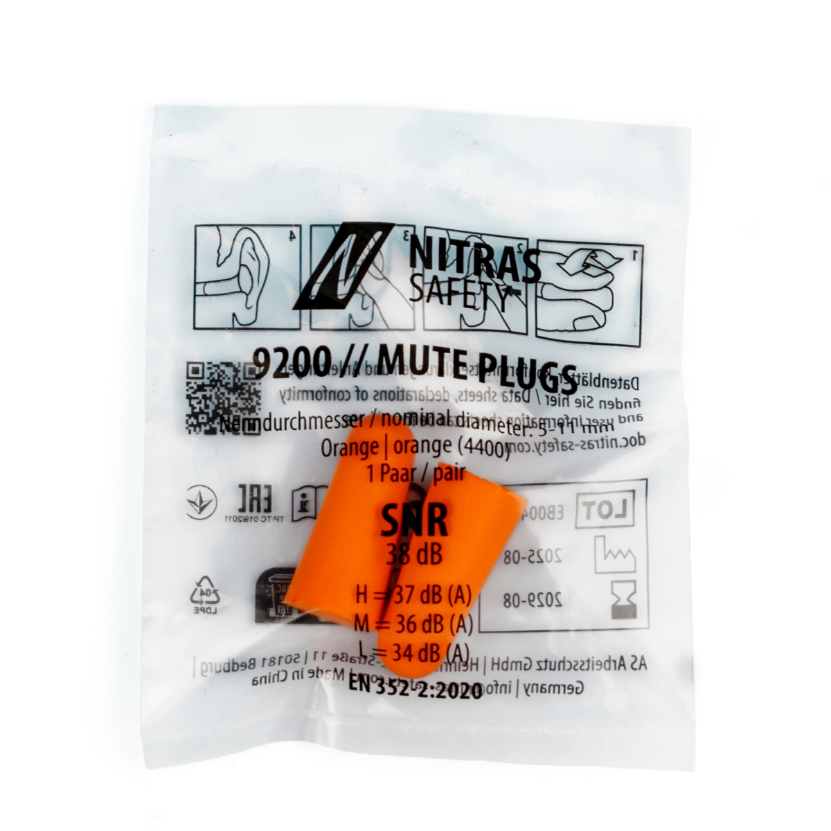 NITRAS MUTE PLUGS, Gehörschutzstöpsel, orange, 250 Paar / Box