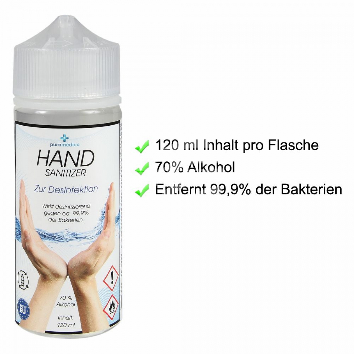HAND-SANITIZER-Hygiene, Handdesinfektion - Hnde-Desinfektionsmittel, 120 ml