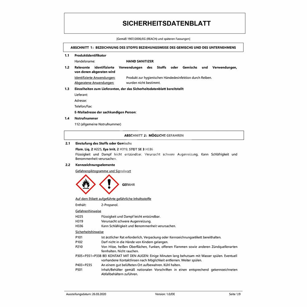 HAND-SANITIZER-Hygiene, Handdesinfektion - Hände-Desinfektionsmittel, 120 ml