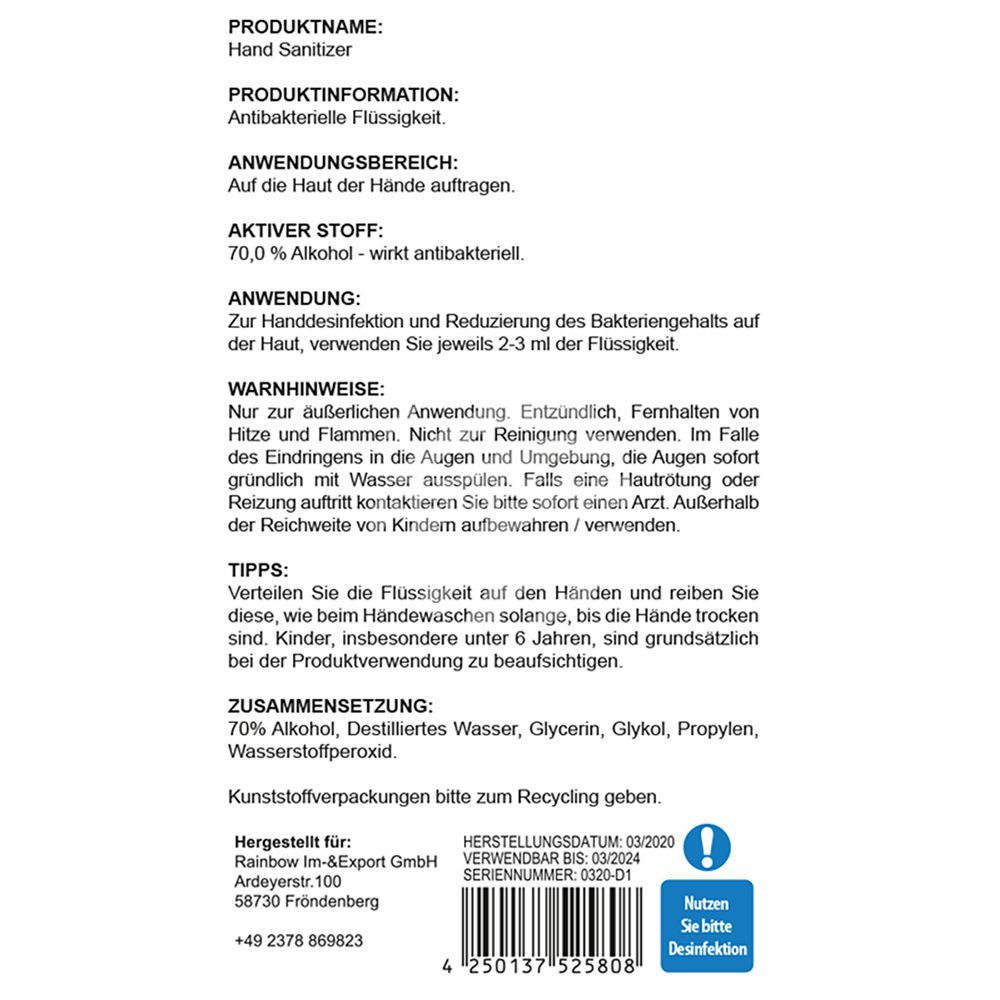 HAND-SANITIZER-Hygiene, Handdesinfektion - Hände-Desinfektionsmittel, 250 ml